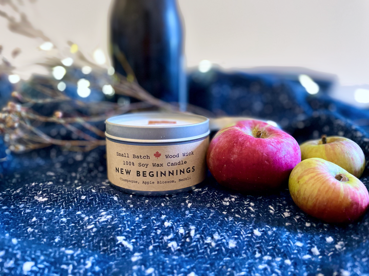 "New Beginnings" Soy Crackling Wick Eco-Candle - Champagne, Apple Blossom & Neroli Scent (Shine On / Winter Dreaming)