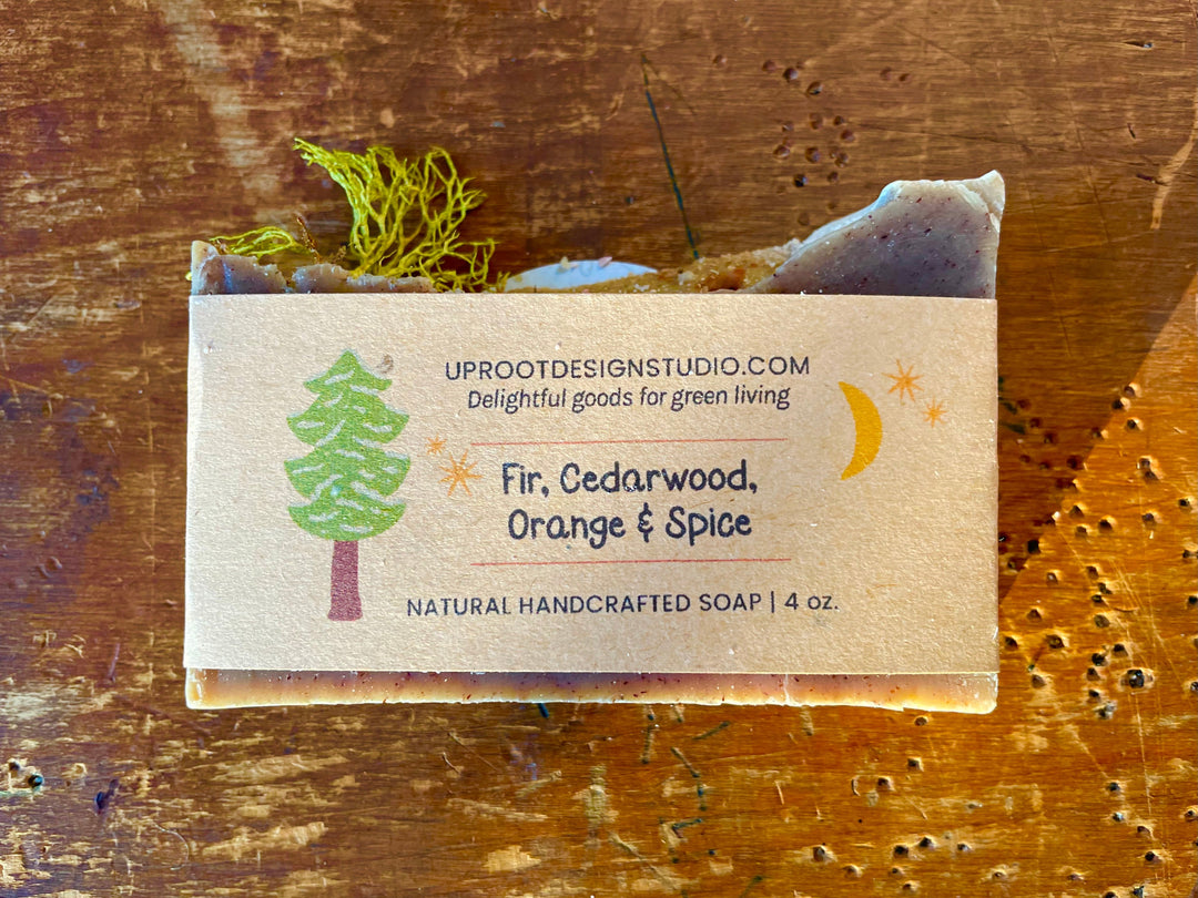 Fir, Cedarwood, Orange & Spice Handmade Scented Soap w. Foraged, Natural, Organic Ingredients for a Refreshing Spa Experience