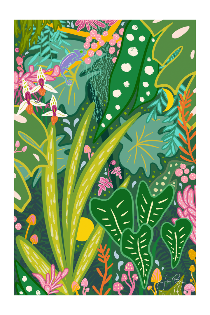 "Into the Jungle" Colorful Eco-Art Print 12x18"