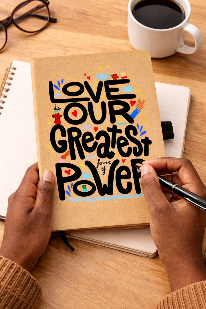 "Love is Our Greatest Form of Power" Recycled Journal Notebook 100 Pages with Pen Loop (Black)