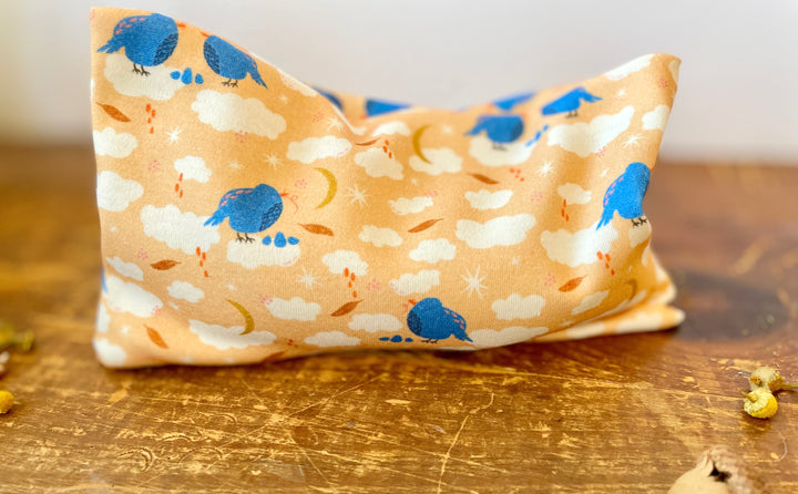 Scented Serenity Eye Pillow - Birds on Dark Peach (Winter Dreaming Collection)