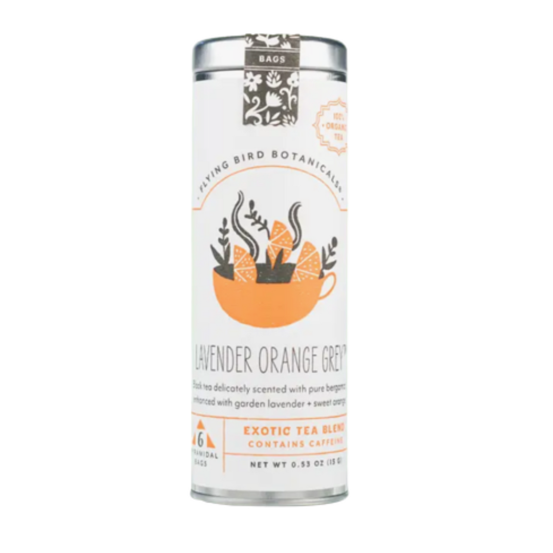 "Lavender Orange Grey" Organic Tea Time Tin w. 6 Eco-Bags of Black Bergamot Earl Grey Infused w. Lavender & Orange (Tea Time / Grow & Bloom)