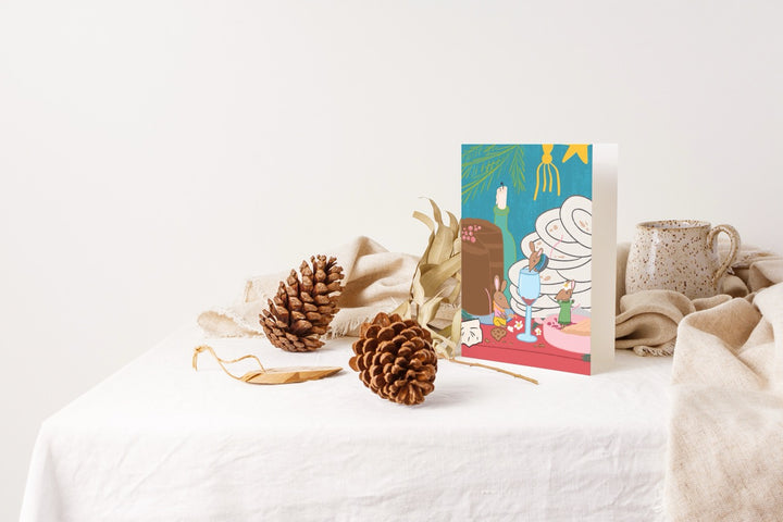 Mice Midnight Christmas Feast Party Hand-Drawn Eco-Greeting Holiday Cards