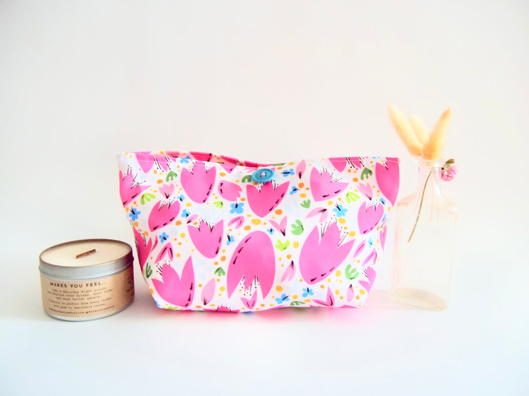 Hand-sewn Recycled Canvas Button Pouch Organizer Bag for Toiletry, Makeup, Bathroom, Vanity, Desk, Office, Purse Sundries