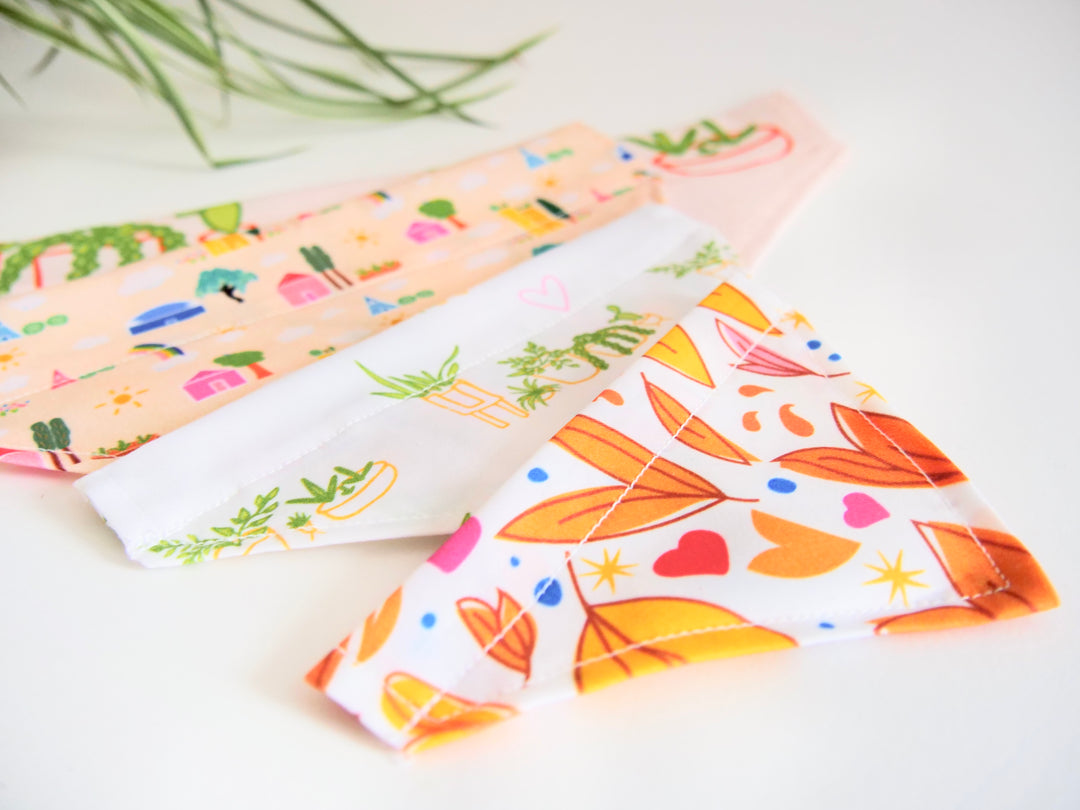 100% Organic Cotton Hand-Sewn Pet Bandana with Adorable Hand-drawn Pattern (Assorted)