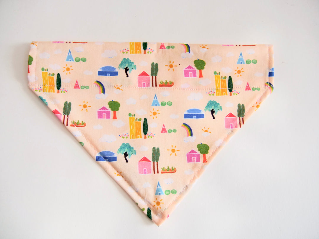 100% Organic Cotton Hand-Sewn Pet Bandana with Adorable Hand-drawn "Green Cities" Pattern (Green Paws)