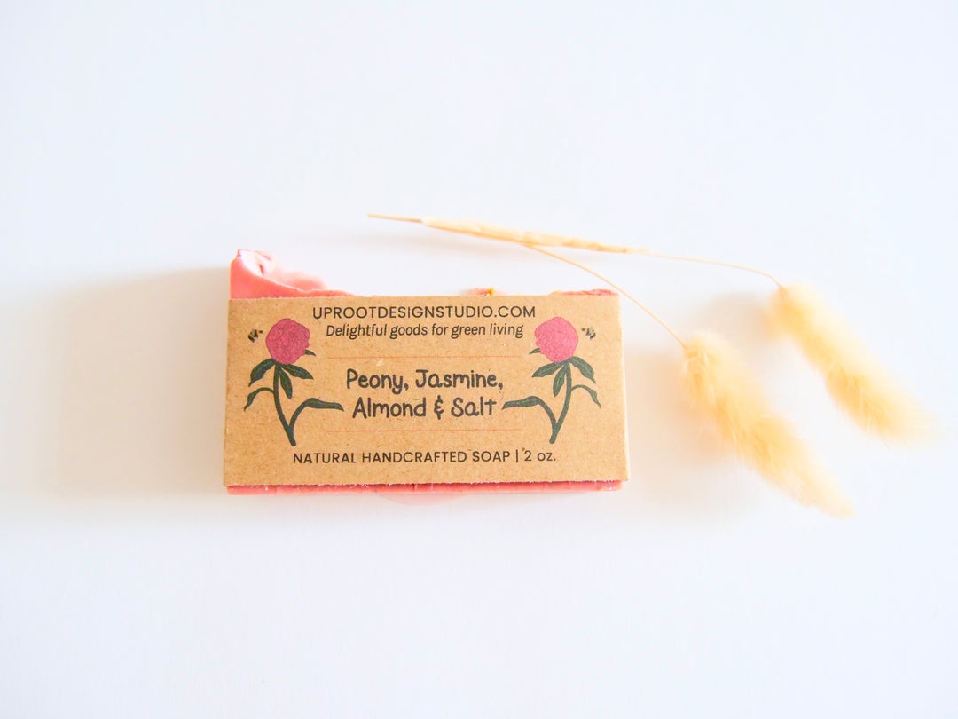 Peony, Jasmine, Almond & Salt Handmade Scented Soap w. Foraged, Natural, Organic Ingredients for a Refreshing Spa Experience