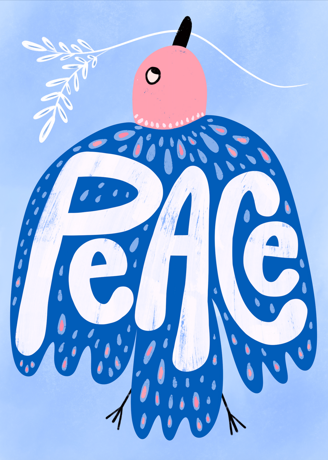 Peace Flying Bird with Olive Branch Hand-Lettered Eco-Greeting Holiday Cards