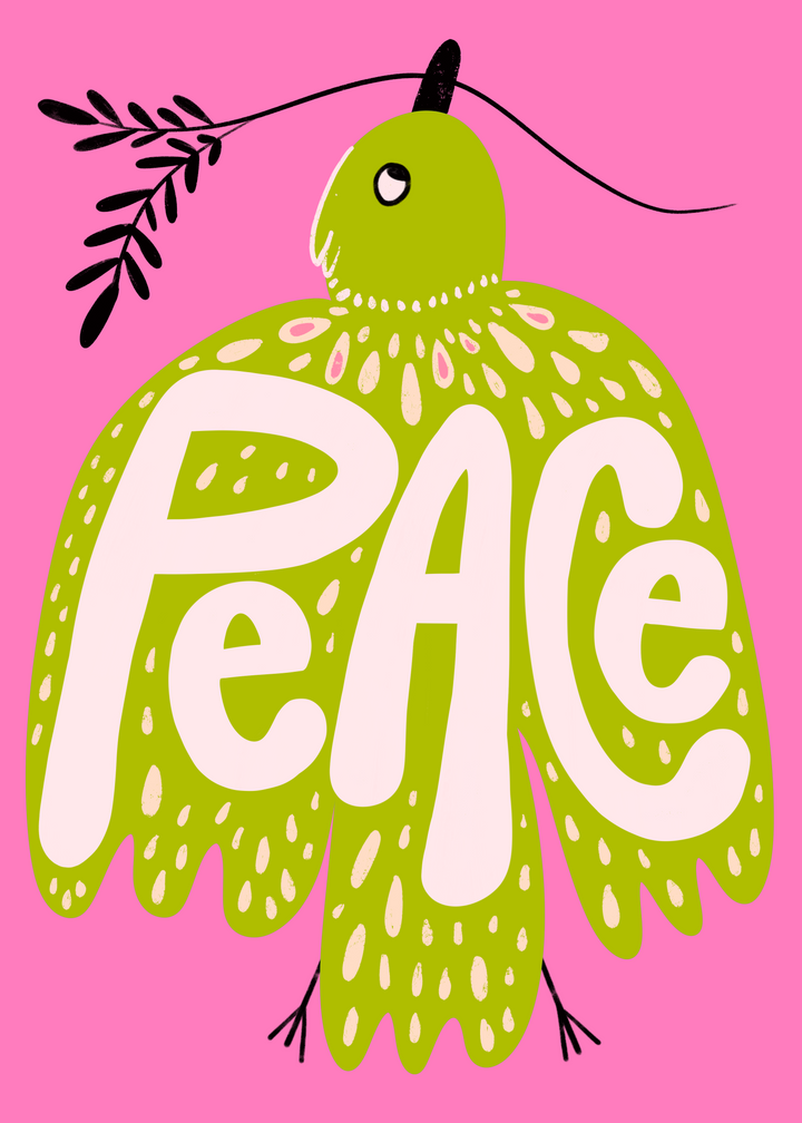 Peace Flying Bird with Olive Branch Hand-Lettered Eco-Greeting Holiday Cards