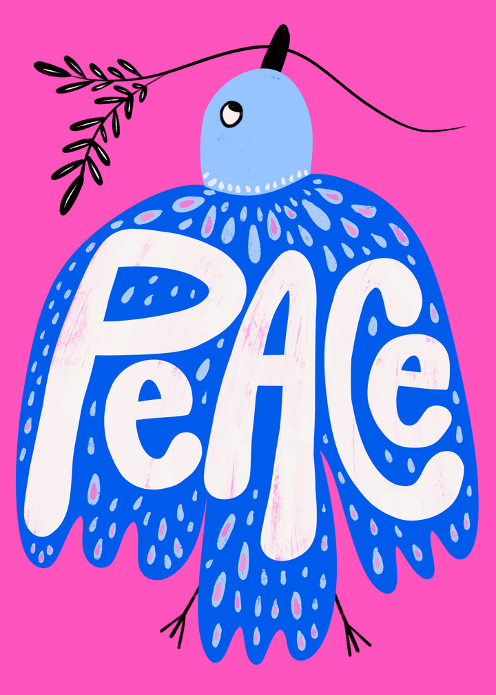 Peace Flying Bird with Olive Branch Hand-Lettered Eco-Greeting Holiday Cards