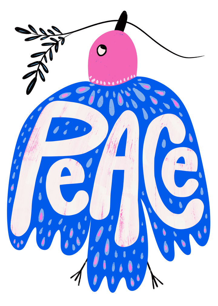 Peace Flying Bird with Olive Branch Hand-Lettered Eco-Greeting Holiday Cards