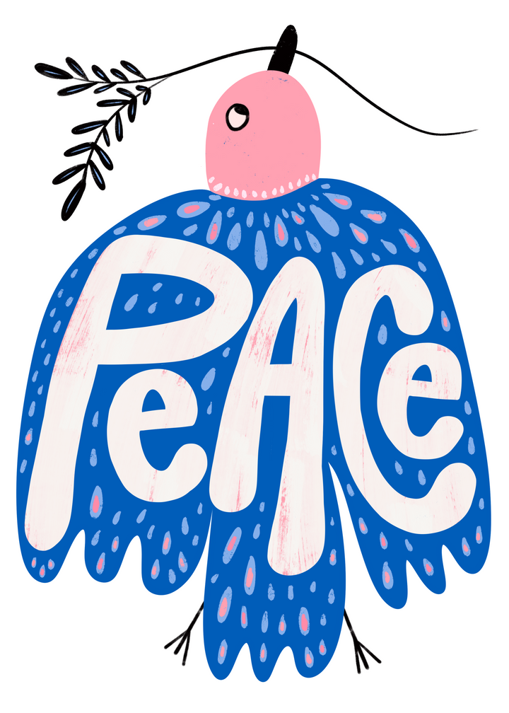 Peace Flying Bird with Olive Branch Hand-Lettered Eco-Greeting Holiday Cards