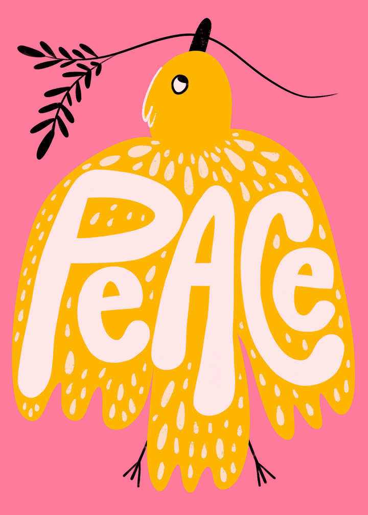 Peace Flying Bird with Olive Branch Hand-Lettered Eco-Greeting Holiday Cards