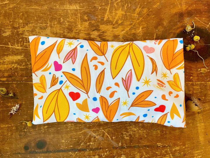 Scented Serenity Eye Pillow - Falling Leaves & Teacups on White (Winter Dreaming Collection)