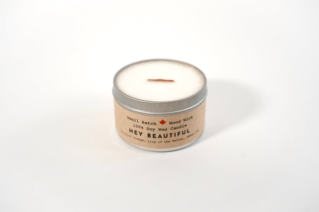 "Hey Beautiful" Soy Crackling Wick Eco-Candle - Orange, Fig & Lily of the Valley Scent (Shine On)