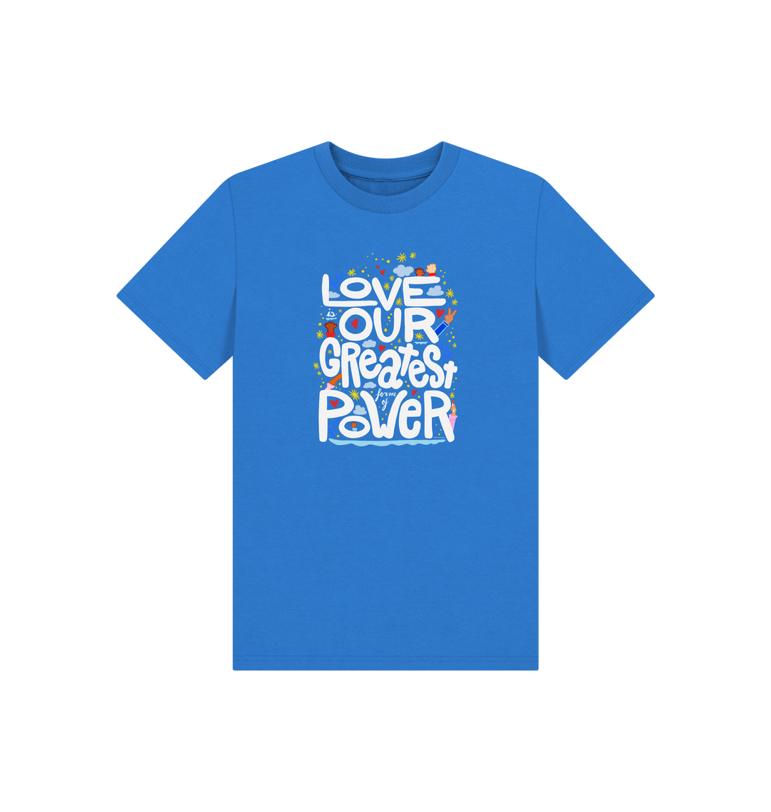 Bright Blue Printed Kids T-Shirt Front