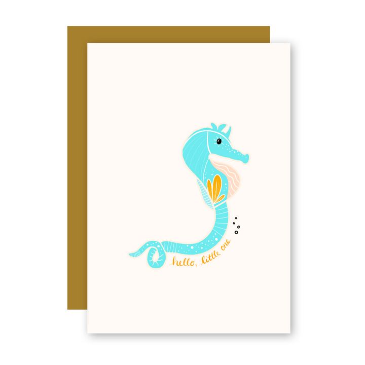 "Little One" Baby Card with Seahorse - Greeting Card + Matching Envelope (New Baby)