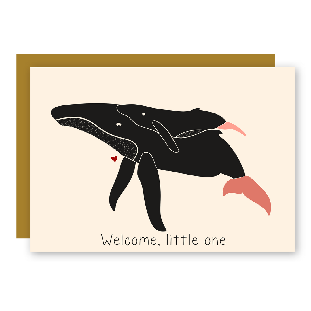 "Welcome, Little One" Whale Mother & Child Baby Card - Greeting Card + Matching Envelope (New Baby)