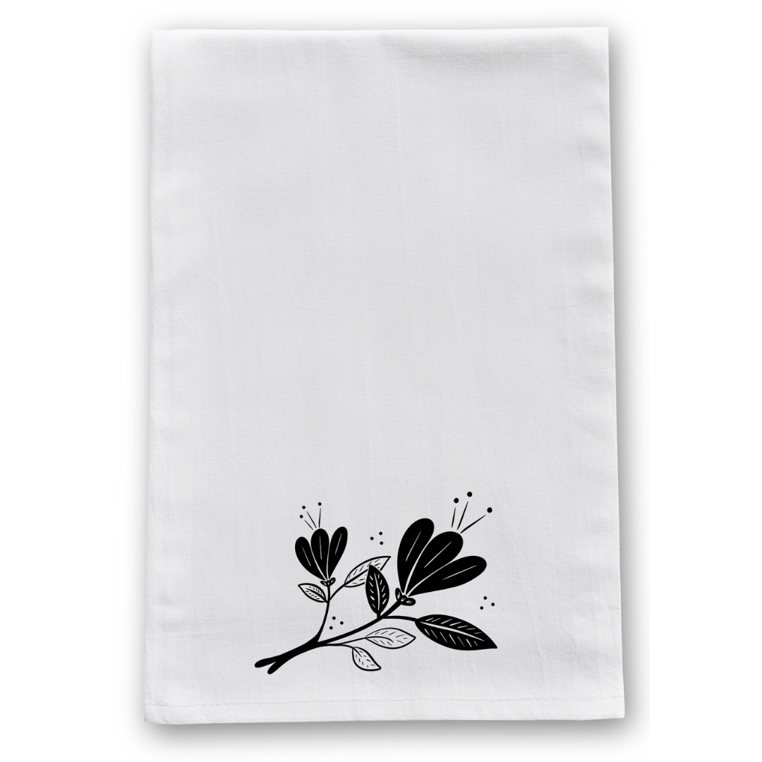 100% Organic Cotton "Royal Blooms" Kitchen Tea Towel w. Hand-drawn Art (Tea Time/Nordic Nature)