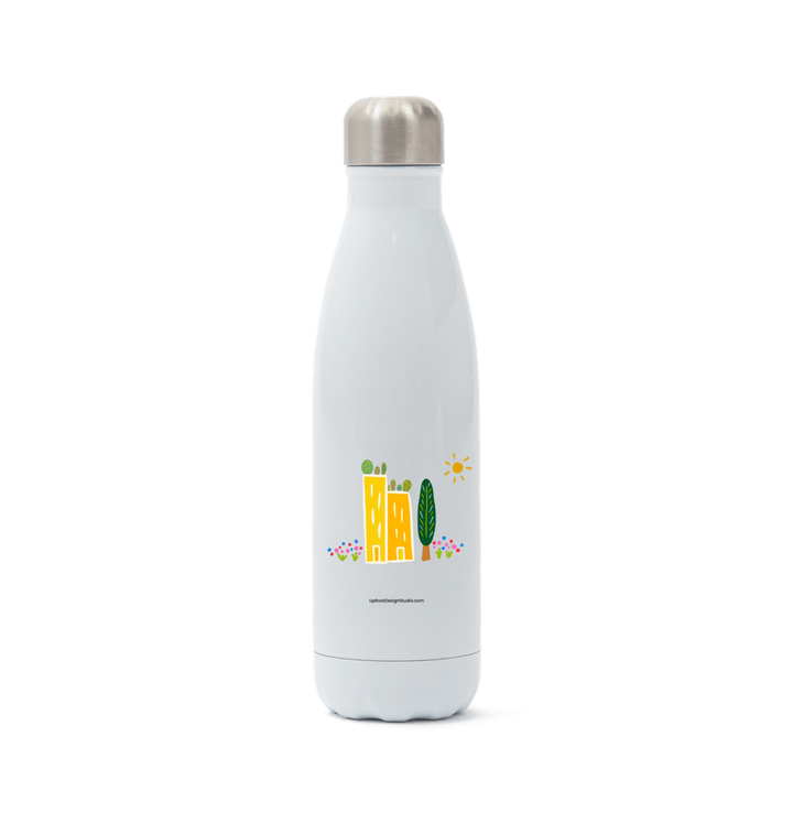 White Green Cities Eco-Friendly Insulated Metal Water Bottle (White)