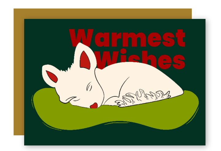 Restful Napping "Cozy Dreams" White Dogs Holiday Eco-Greeting Card + Matching Envelope, Blank Inside - Assorted (Winter Wishes)