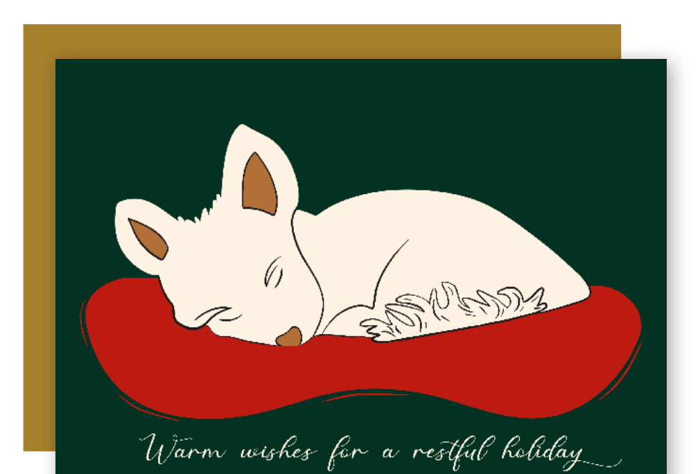 Restful Napping "Cozy Dreams" White Dogs Holiday Eco-Greeting Card + Matching Envelope, Blank Inside - Assorted (Winter Wishes)