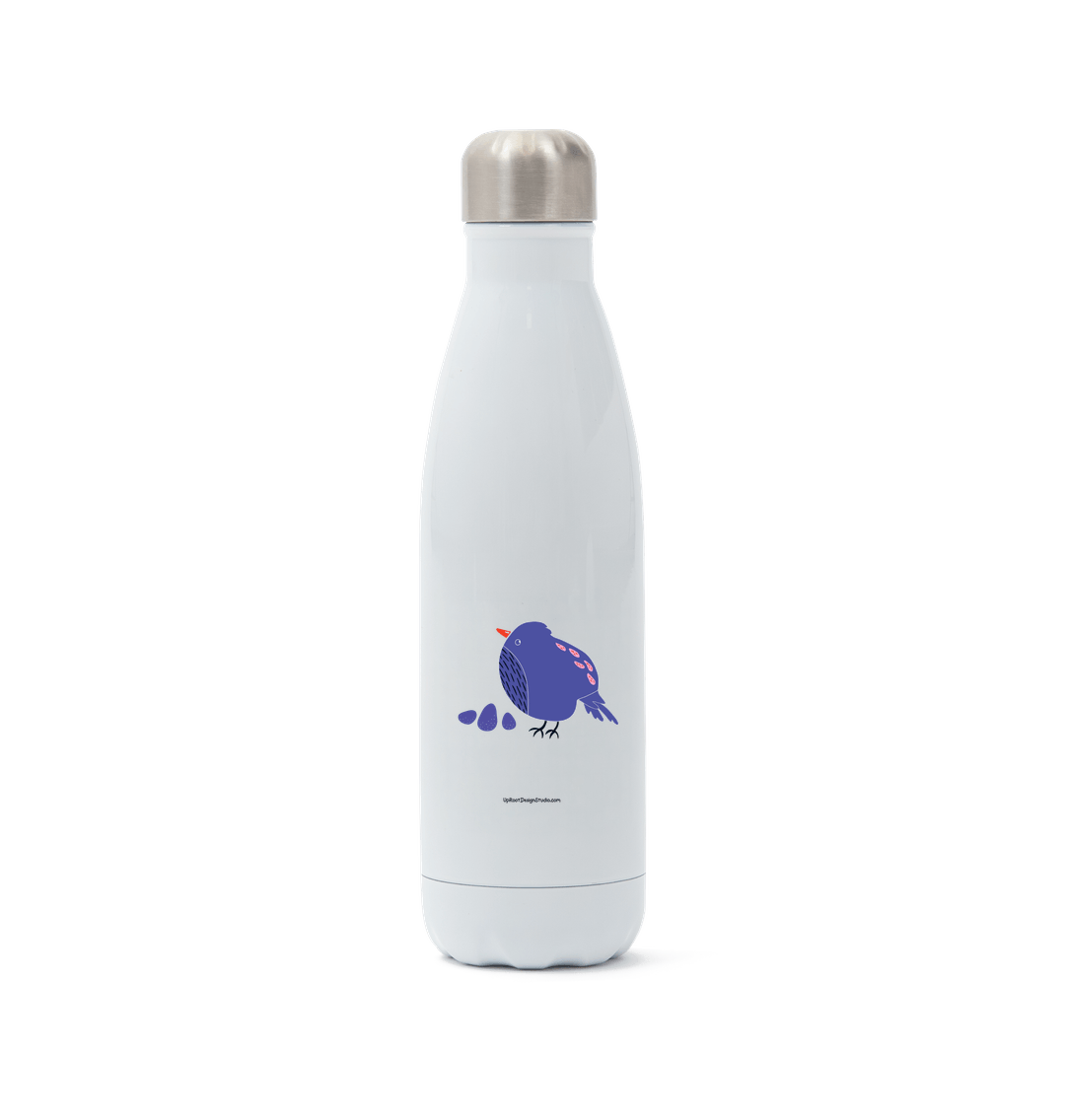 White Blue Pouf Bird Eco-Friendly Insulated Metal Water Bottle (White)