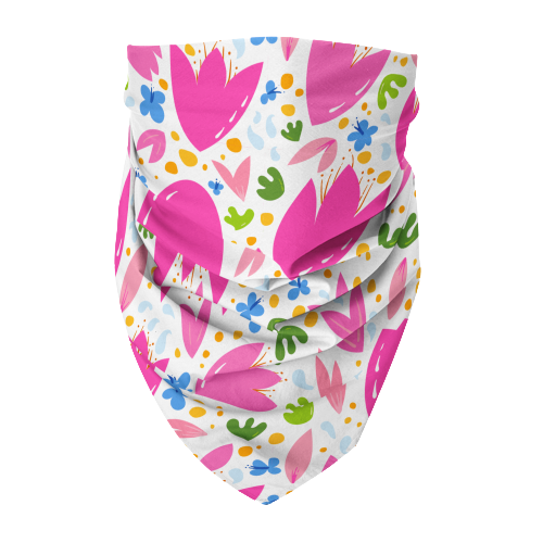 100% Organic Cotton Hand-Sewn Pet Bandana with Adorable Hand-drawn "Breezy Tulips" Pattern - Assorted Colors (Green Paws)