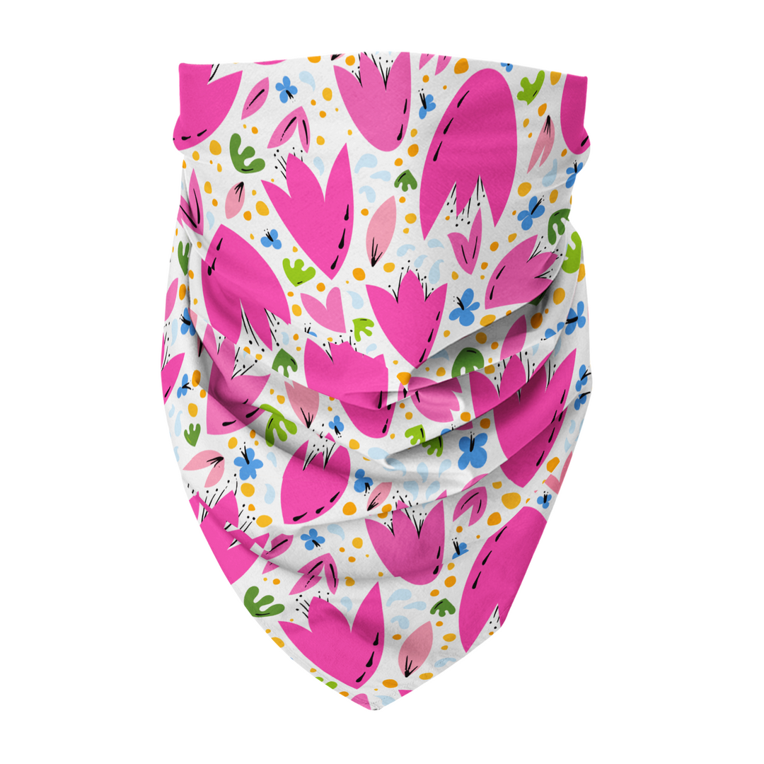 100% Organic Cotton Hand-Sewn Pet Bandana with Adorable Hand-drawn "Breezy Tulips" Pattern - Assorted Colors (Green Paws)