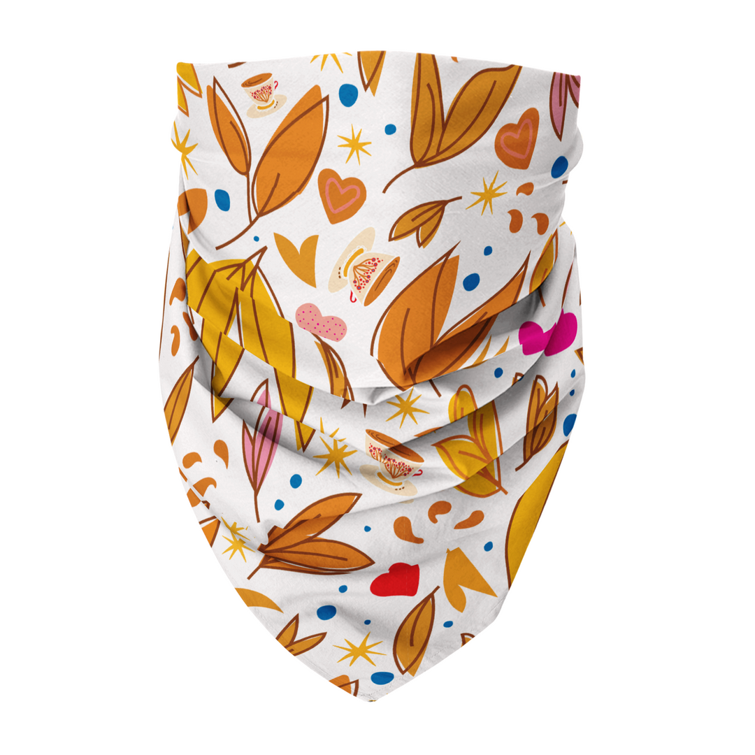 100% Organic Cotton Hand-Sewn Pet Bandana with Adorable Hand-drawn "Falling Leaves & Teacups" Pattern - Assorted Colors (Green Paws)
