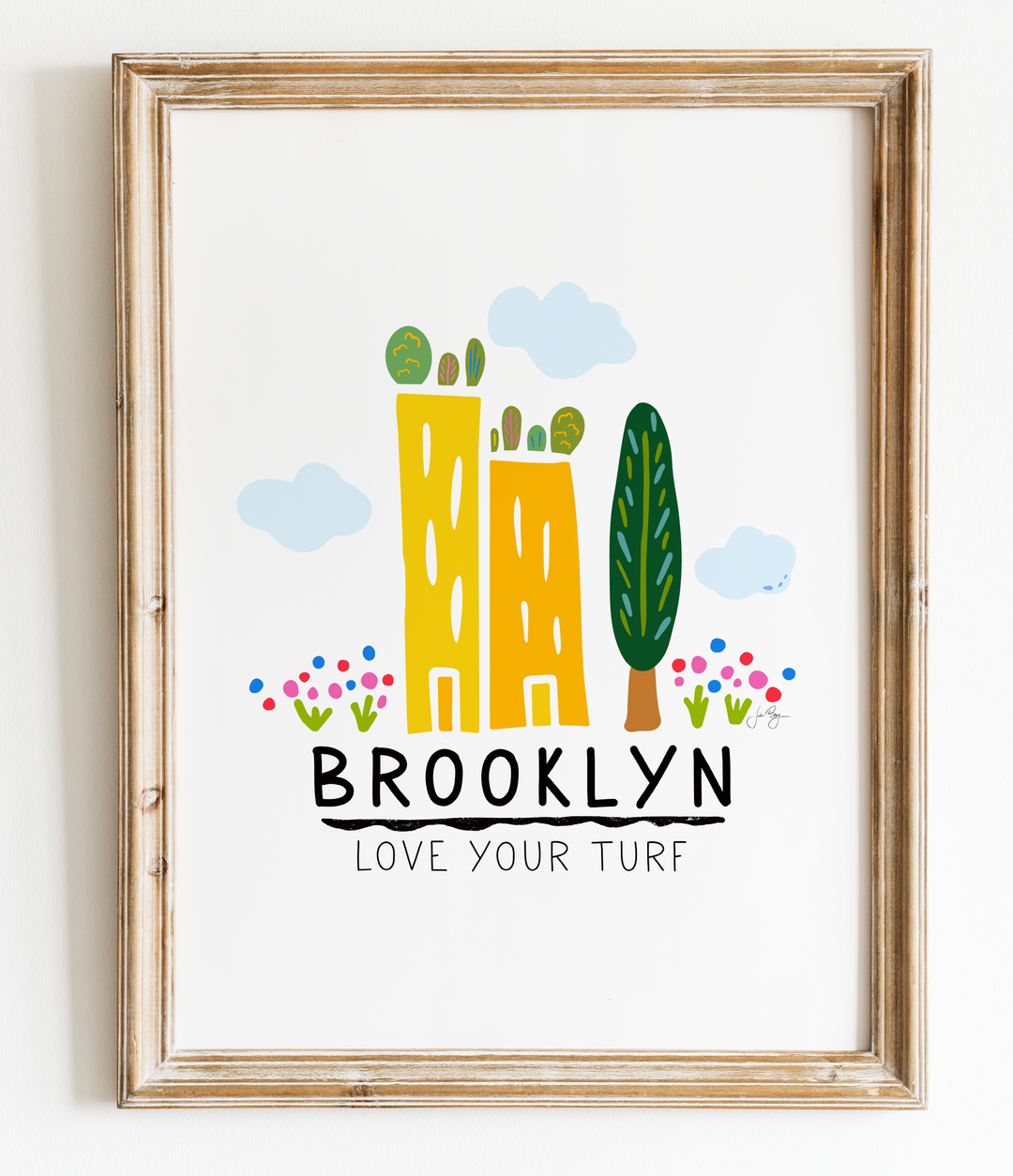 "Green Cities - Brooklyn" (Brooklyn, Love Your Turf, Love What You Grow) Colorful Eco-Art Print 12x18"