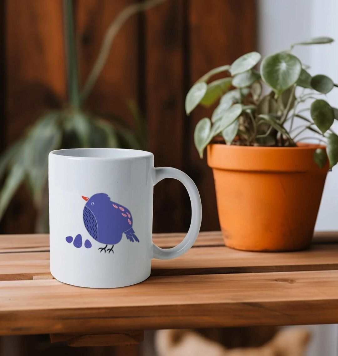 Blue Pouf Bird Eco-Friendly Mug (White)