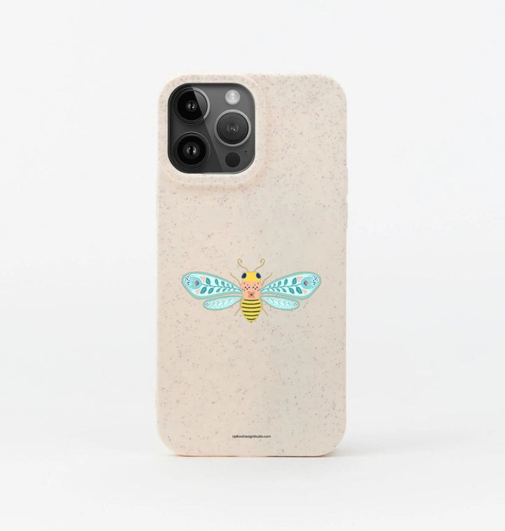 Folk Art Teal & Peach Bee Eco-Friendly Phone Case (Oatmeal)