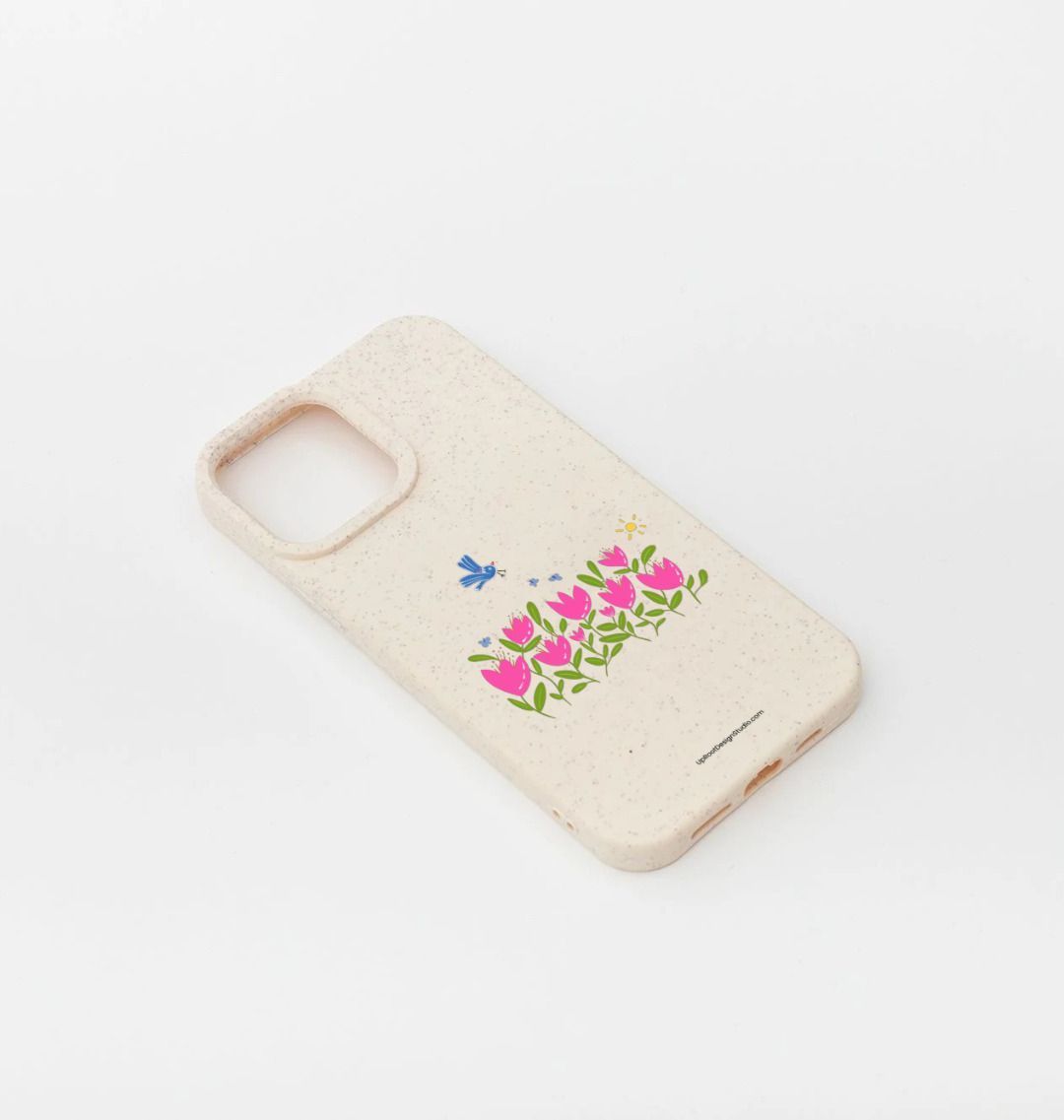 Breezy Pink Tulips with Blue Flying Bird & Butterflies Eco-Friendly Phone Case (Oatmeal)