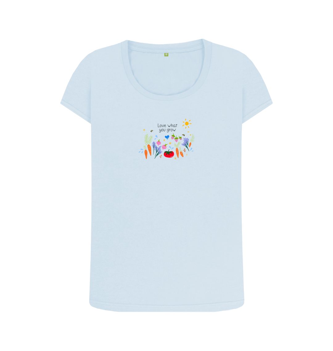 Sky Blue Love What You Grow \"Garden Party\" Scoop Neck T-Shirt (Adult)