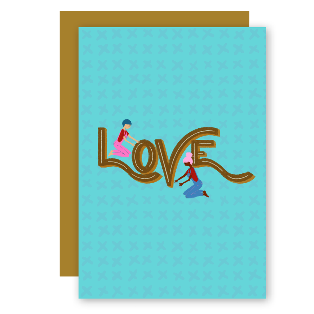 Love Letters Hand-Lettered Greeting Card with Two People + Matching Envelope (Everyday)