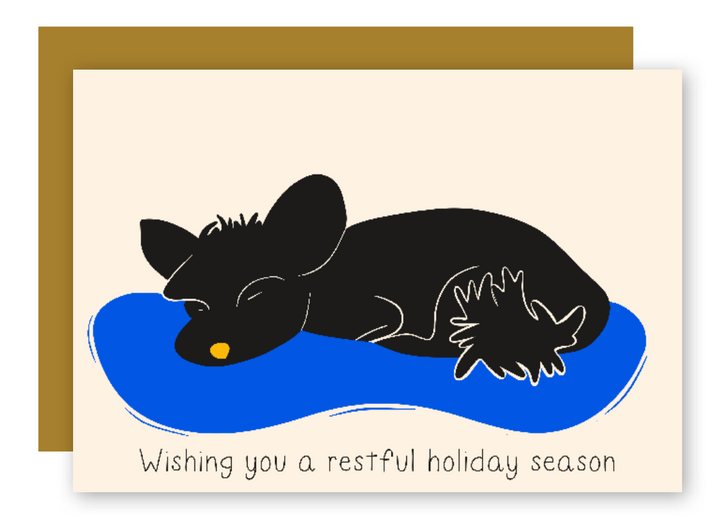 Restful Sleeping "Nap Time" Dogs Cozy Holiday Eco-Greeting Cards + Matching Envelope, Blank Inside - Assorted (Winter Wishes)