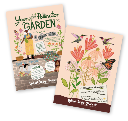 "Wildflower Bouquet" Garden Greetings Kit w. Seeds, Infosheet + Hand-drawn "Tropical Gardeners" Eco Greeting Card (Celebrate Pollinators)