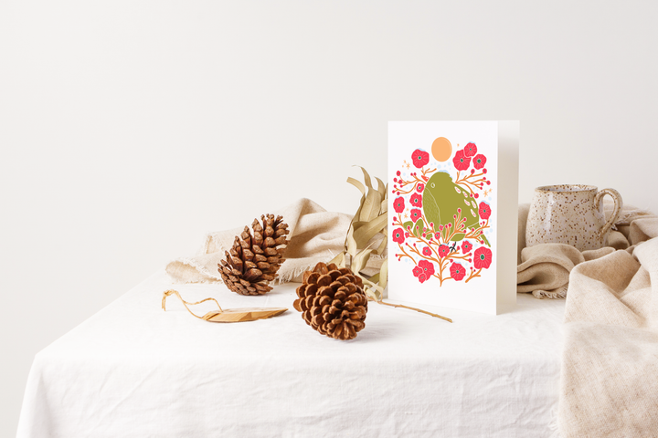 "Holiday Bird in the Bush" Greeting Cards + Matching Envelope - Assorted (Winter Wishes / Words of Love)