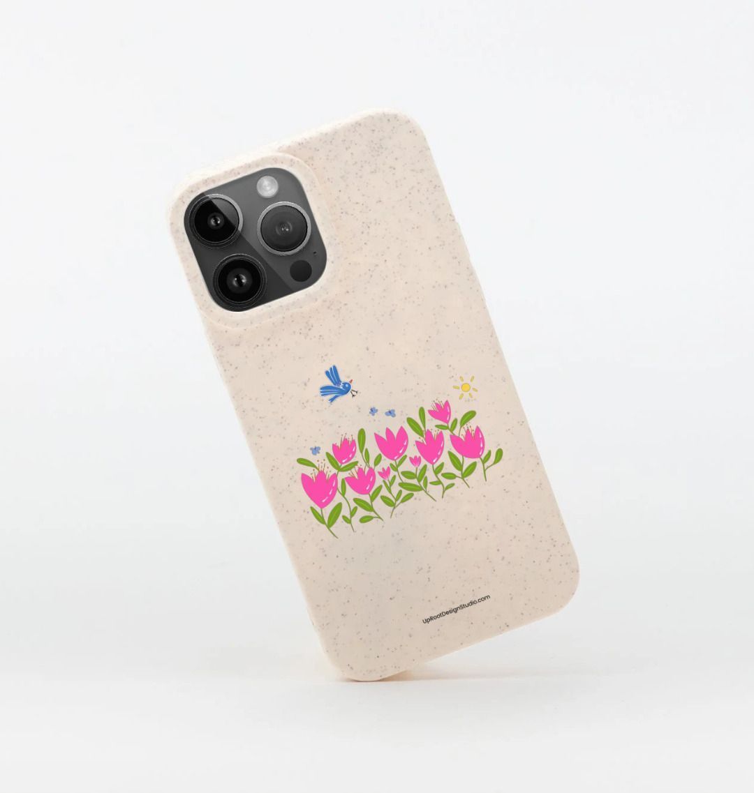 Breezy Pink Tulips with Blue Flying Bird & Butterflies Eco-Friendly Phone Case (Oatmeal)