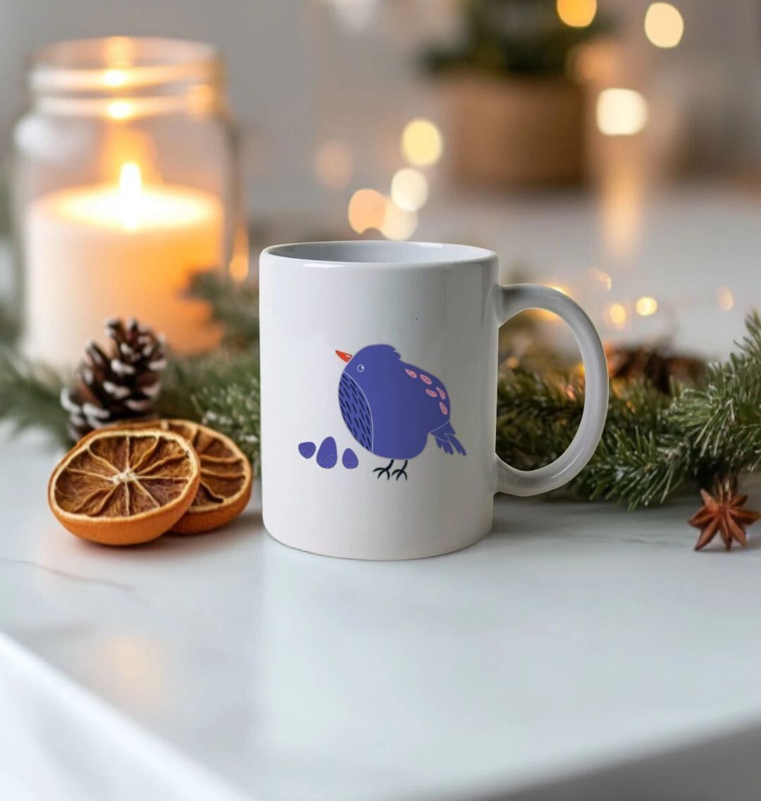 Blue Pouf Bird Eco-Friendly Mug (White)