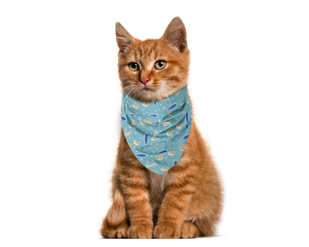 100% Organic Cotton Hand-Sewn Pet Bandana with "Ocean Bubbles" Pattern - Assorted Colors (Green Paws)