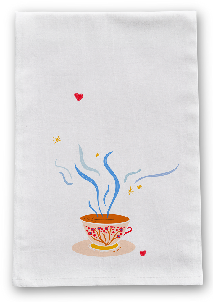 100% Organic Cotton "Afternoon Tea" Kitchen Tea Towels w. Hand-drawn Adorable Art - Assorted (Tea Time/Winter Dreaming)
