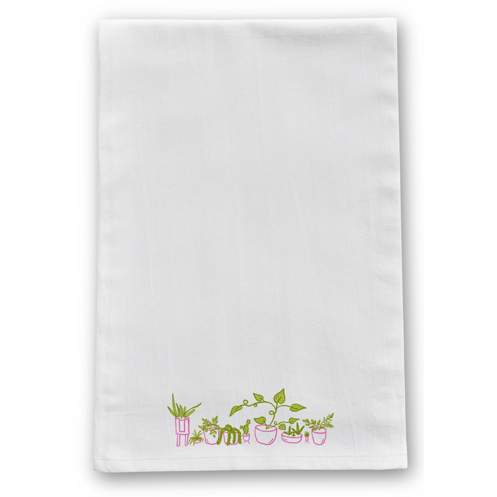 100% Organic Cotton "Grow & Bloom" Kitchen Tea Towels w. Hand-drawn Adorable Art (Assorted)