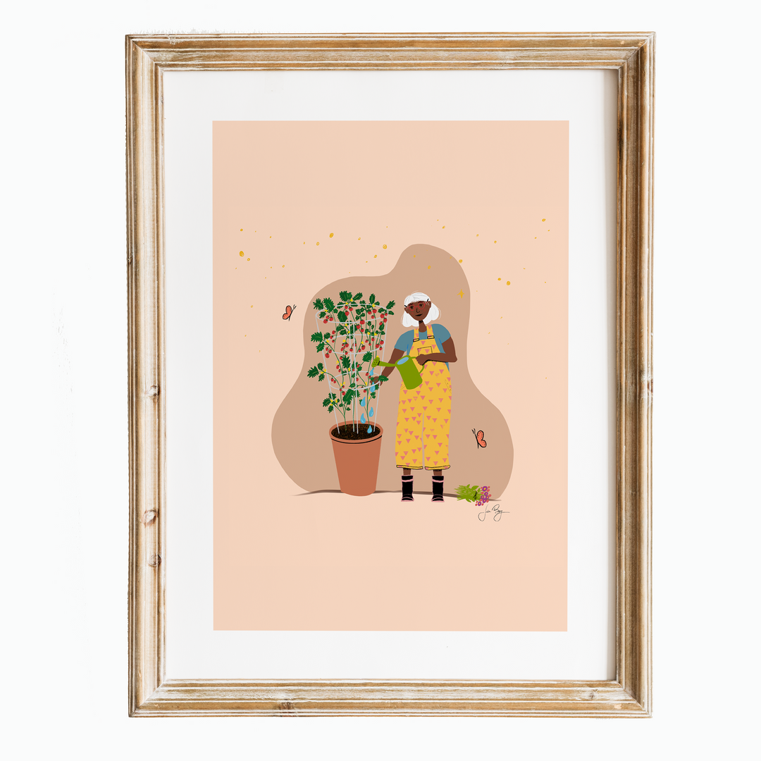 "Joyful Tomato Gardener" Colorful Eco-Art Print 5x7"