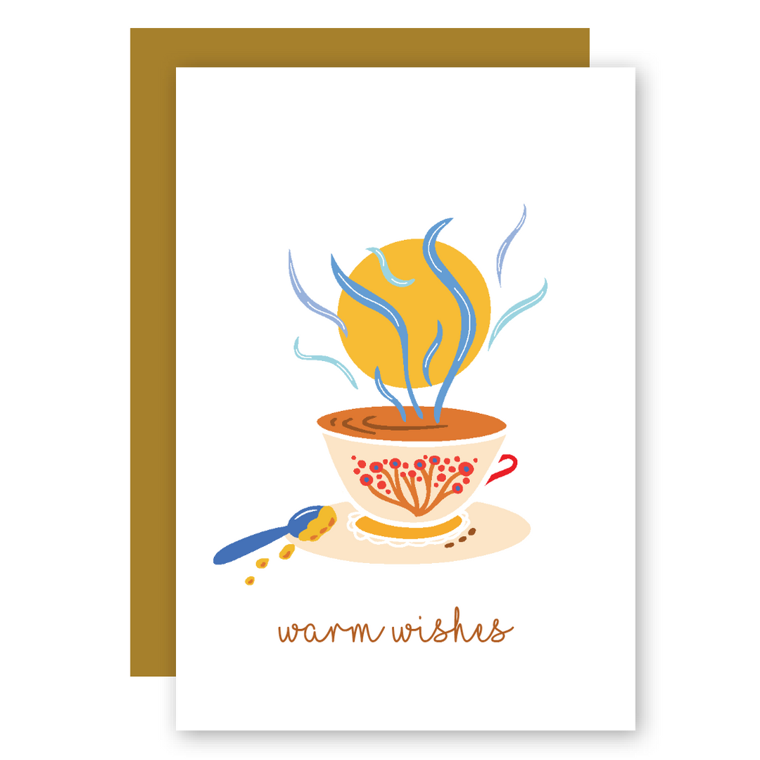 Tea Time Warm Wishes Greeting Card + Matching Envelope (Winter Wishes)