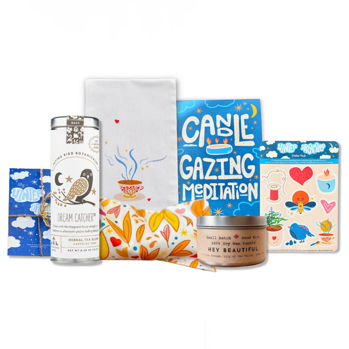 "Winter Warmer" Gift Box: Floral Tea, Tea Towel, Candle, Meditations, Minijournal, Sticker, Clove Eye Pillow (Winter Dreaming)