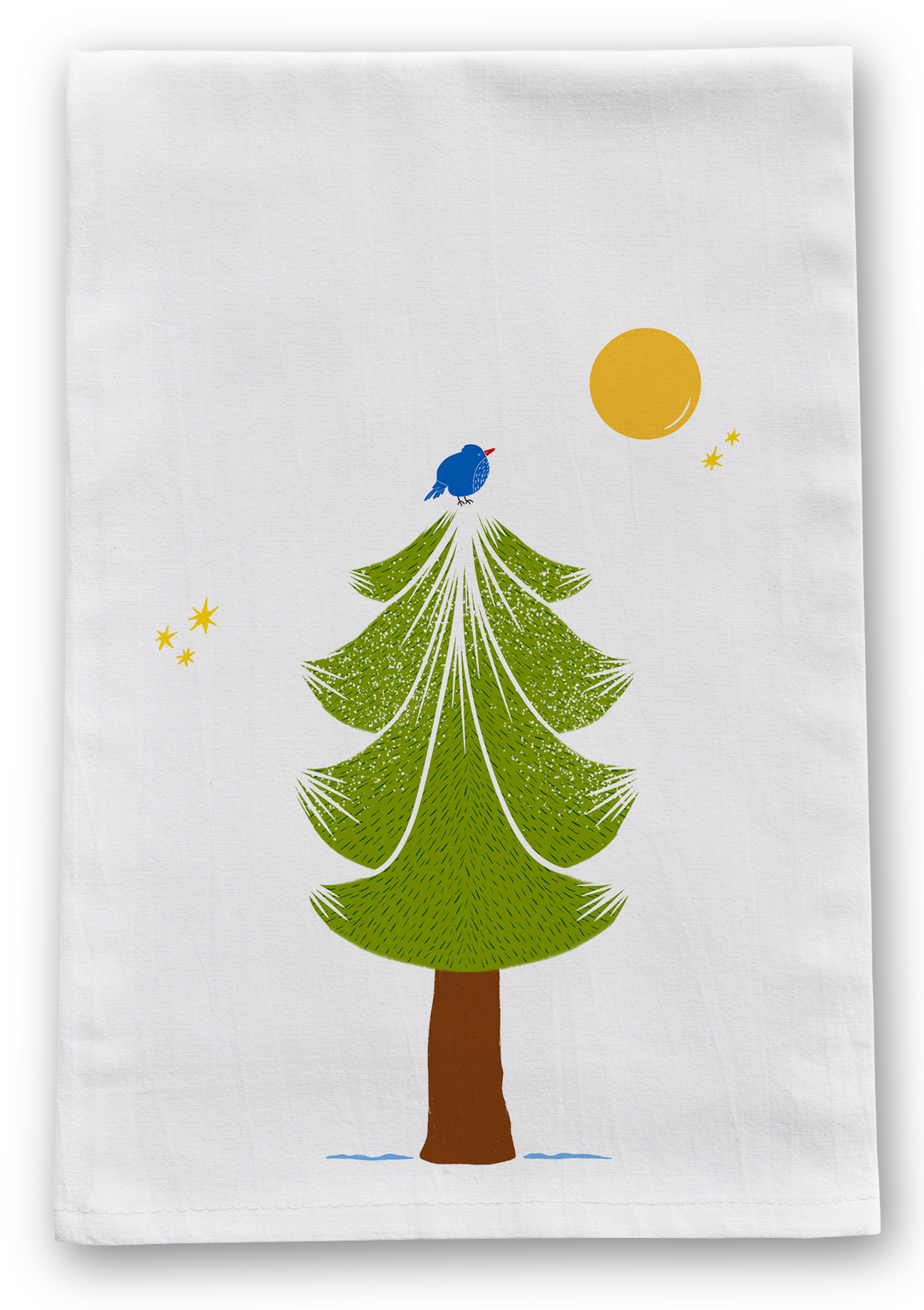 100% Organic Cotton "Pine Trees" Kitchen Tea Towels w. Hand-drawn Adorable Art - Assorted (Tea Time/Winter Forest)