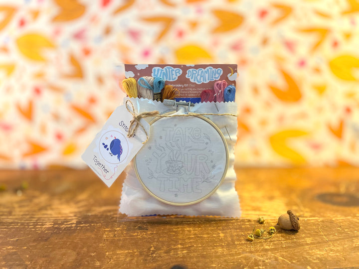 "Take Your Time" Eco-Embroidery Kit w. Tea Time Pattern (Joyful Threads Winter Dreaming)