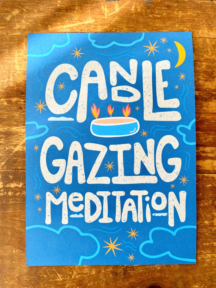 Candle Gazing Hand-Illustrated Meditation Card w. Instructions 5x7"